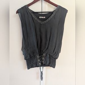 Gray Smocked Sleeveless Blouse